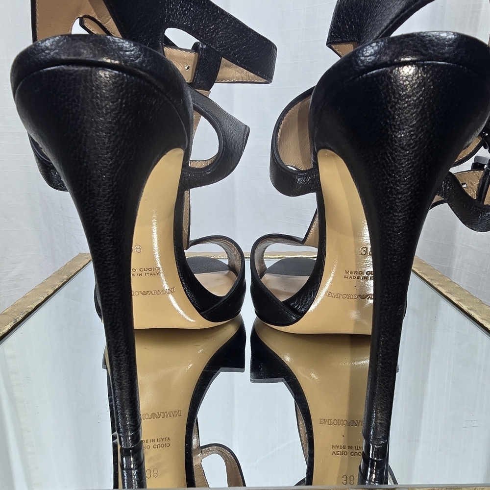 Emporio Armani Black Leather Strappy Heels - Picture 9 of 16